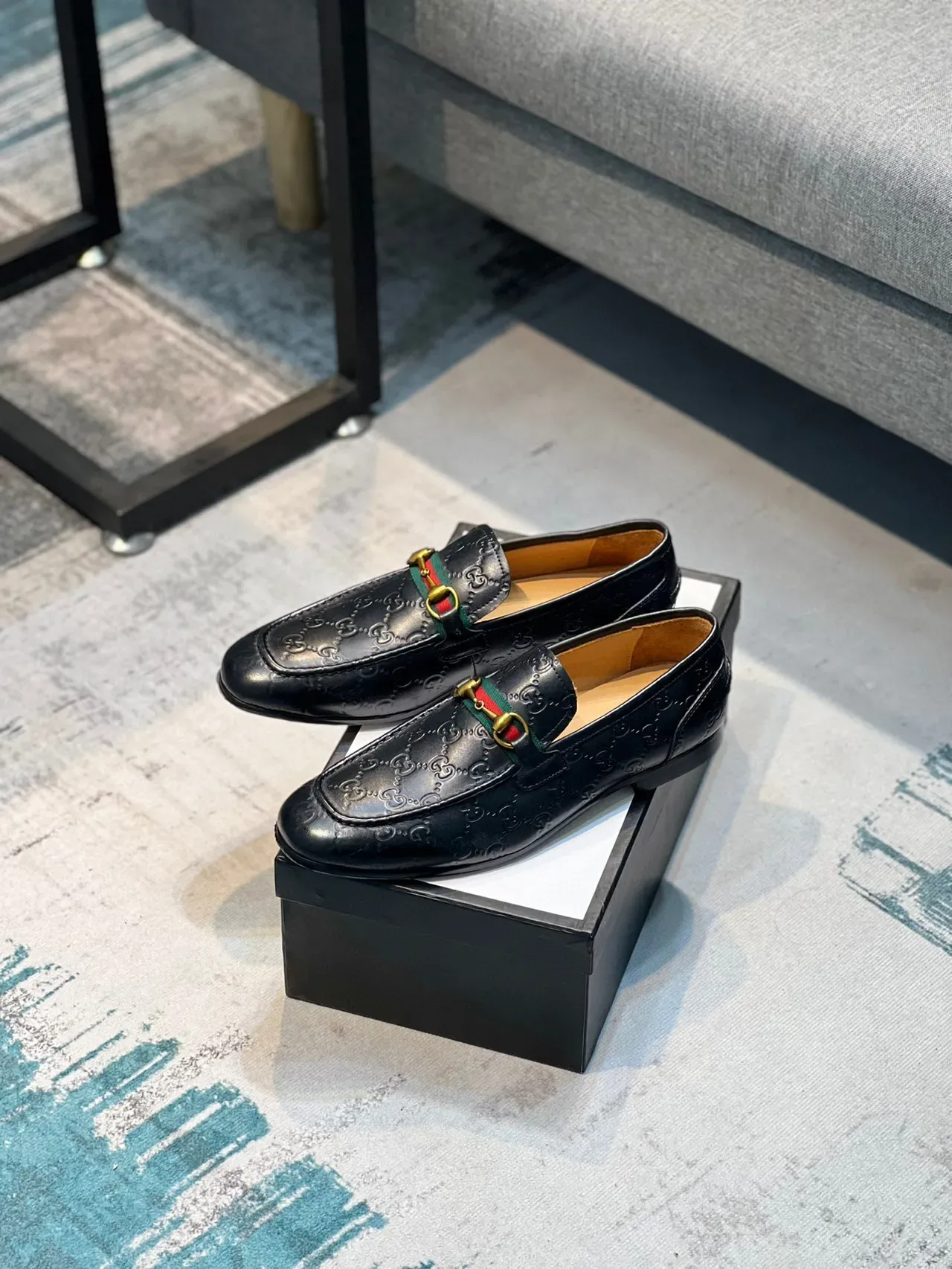 Gucci Horsebit 1955 Embossed GG Loafer de cuero negro 7