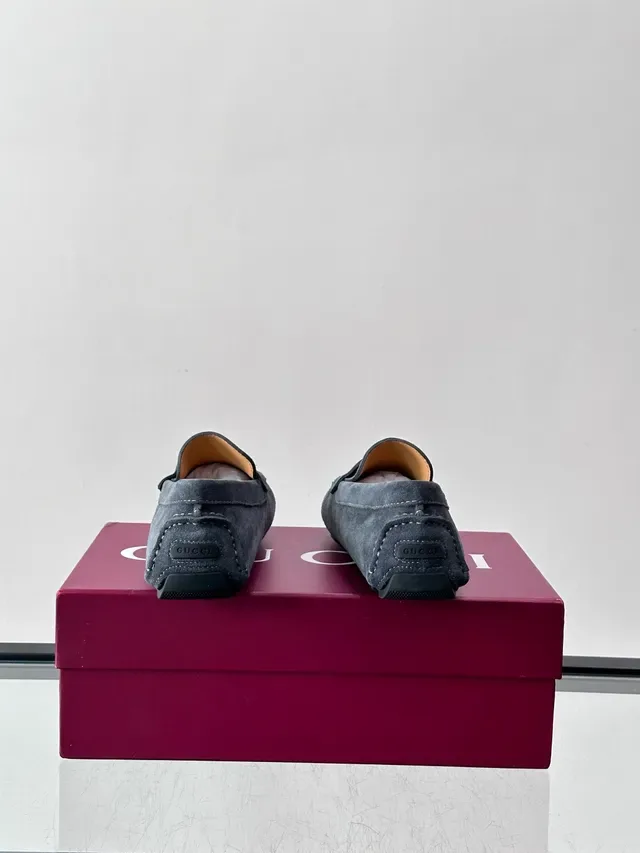 Gucci Horsebit 1955 Gray Suede Web Strap Loafers 3