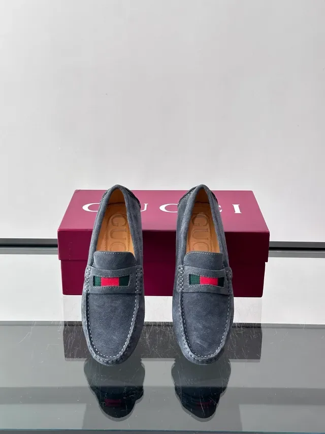 Gucci Horsebit 1955 Gray Suede Web Strap Loafers 4