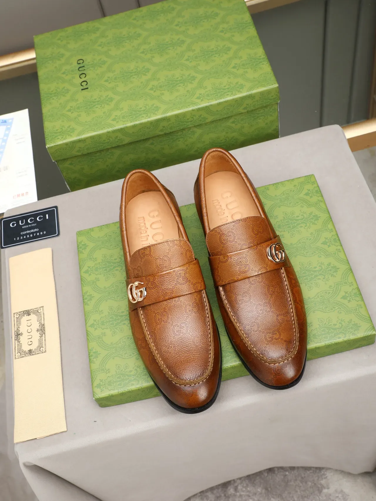 Gucci Horsebit 1955 Monogram Loafers en cuir marron 2