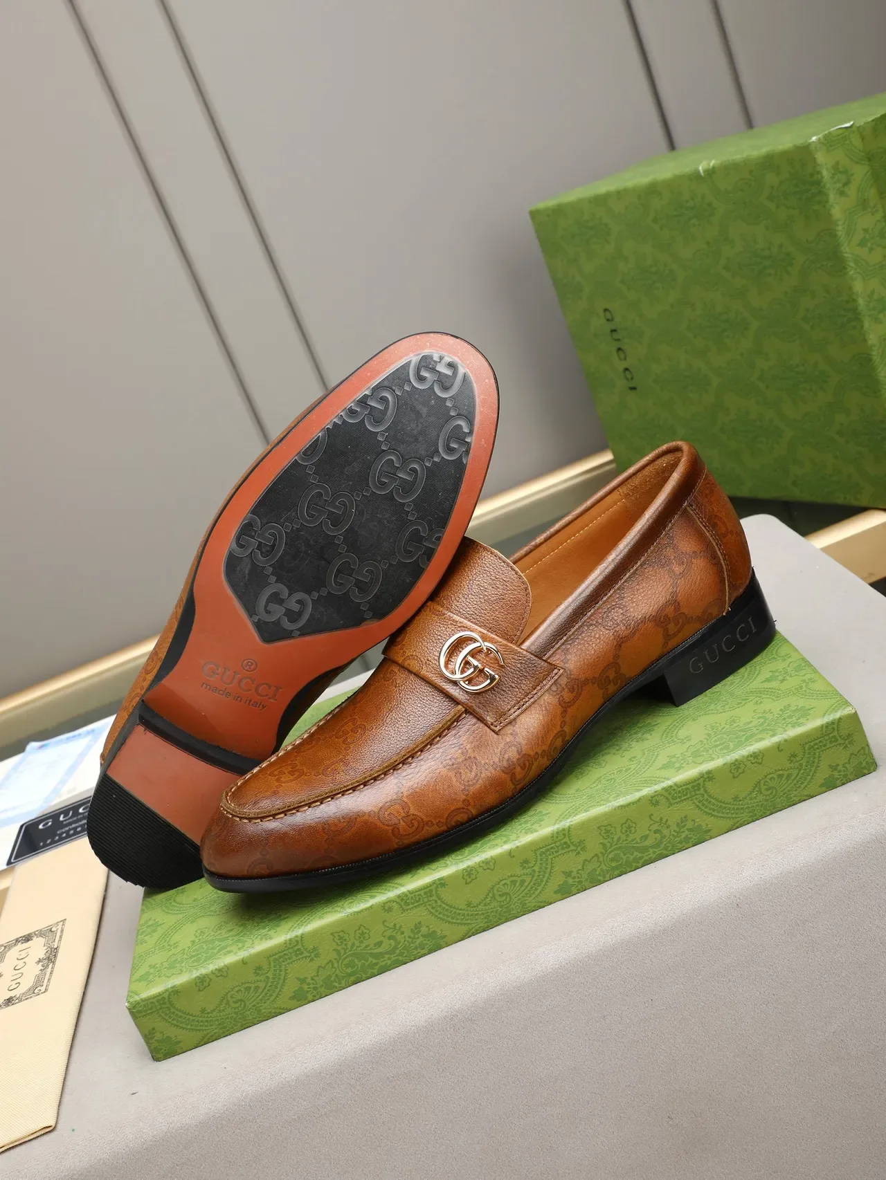 Gucci Horsebit 1955 Monogram Loafers en cuir marron 4