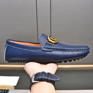 Gucci Horsebit 1955 নেভি গোল্ড পেবল্ড লেদার বাকল লোফার