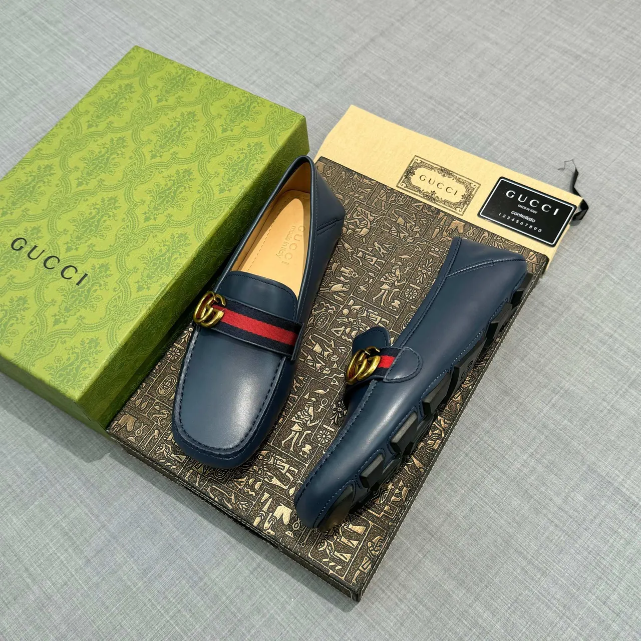 Gucci Horsebit 1955 Navy Red Couro Listra Web Acento Mocassim 2