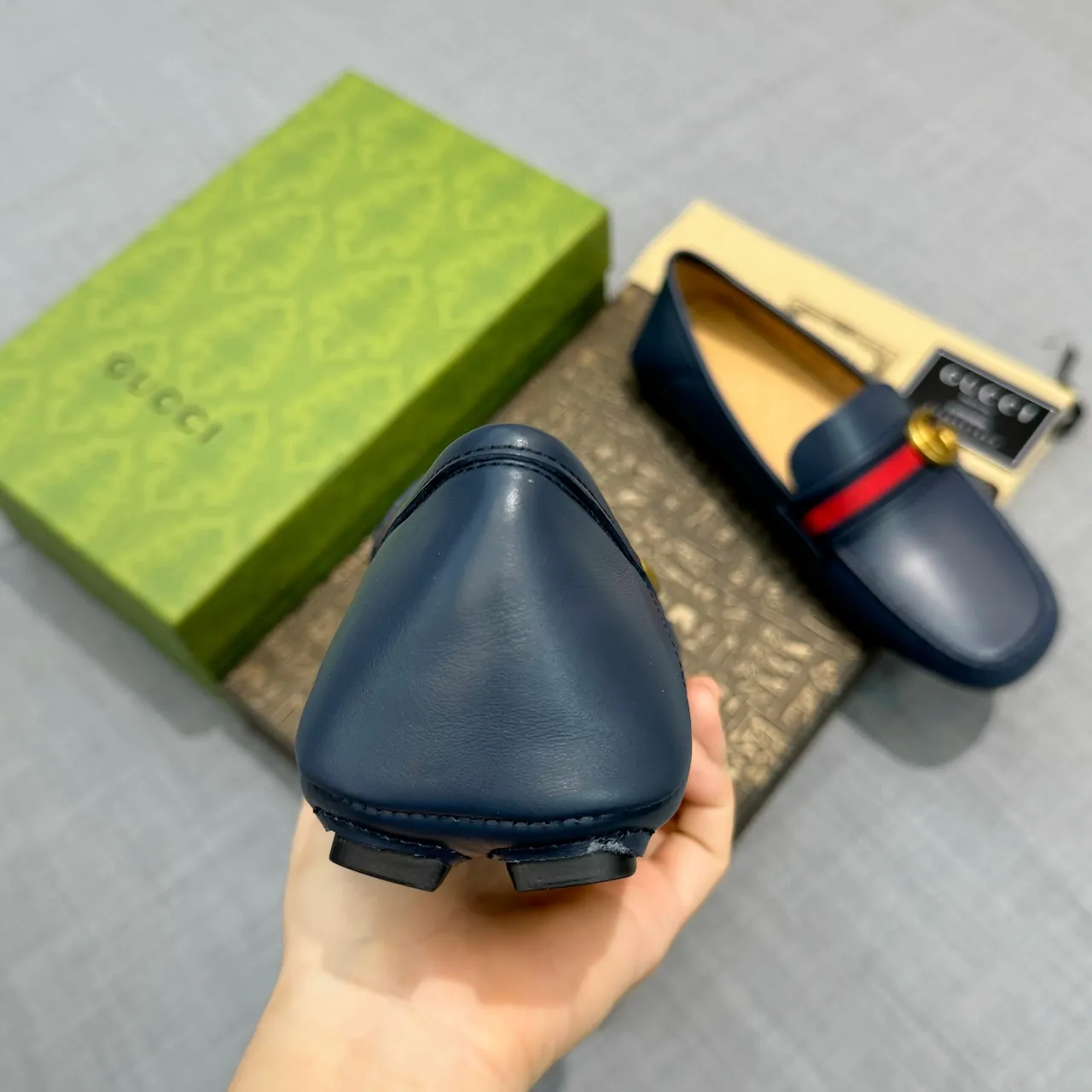 Gucci Horsebit 1955 Navy Red Couro Listra Web Acento Mocassim 3