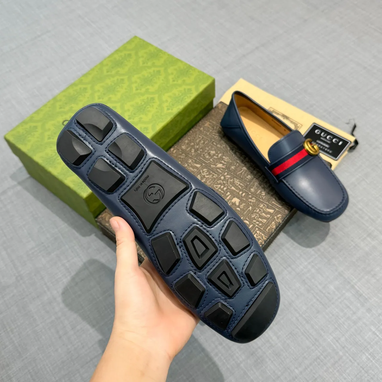Gucci Horsebit 1955 Navy Red Couro Listra Web Acento Mocassim 5