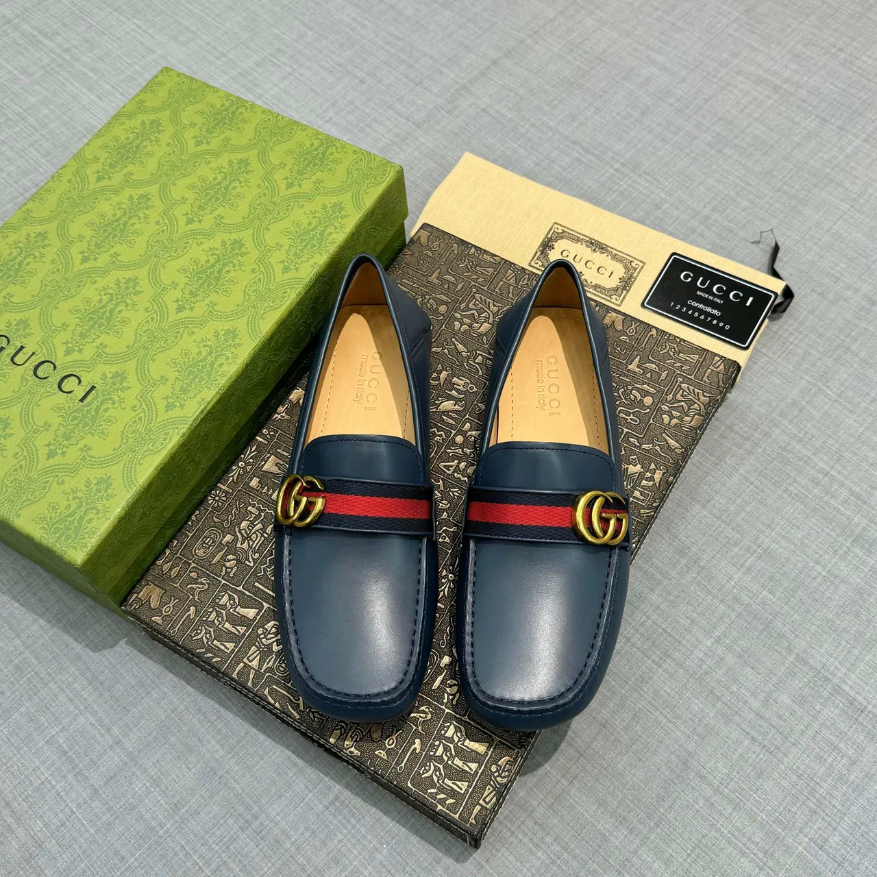Gucci Horsebit 1955 Navy Red Couro Listra Web Acento Mocassim 6