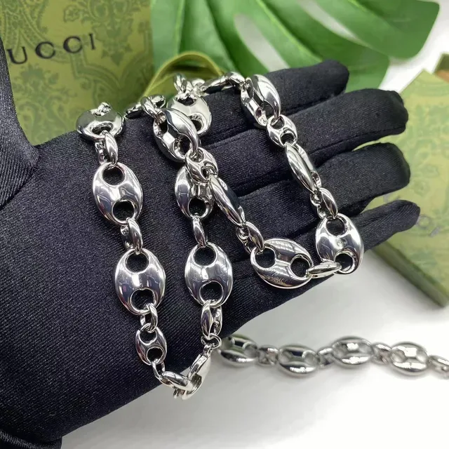 Gucci Horsebit 1955 Silver Interlocking Oval-Link Chain Polished Metal Necklace 2
