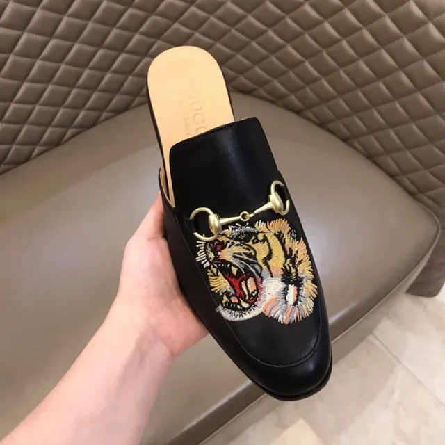 Gucci Horsebit 1955 Tiger Embroidery Black Leather Loafers 7