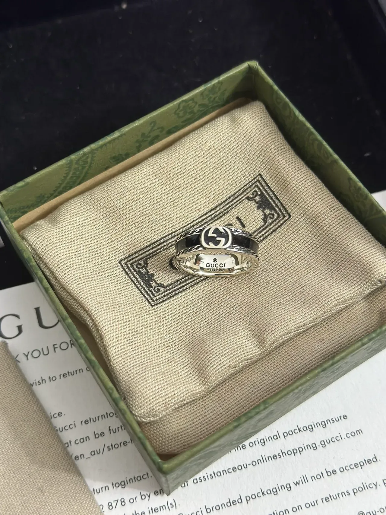 Gucci Interlocking Double G Black Enamel Ring 9