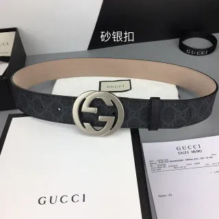 Gucci Interlocking G Belt Dark Gray GG Monogram Canvas Leather Belt