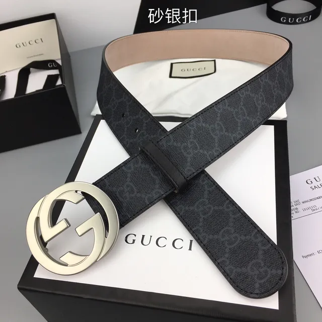 Gucci Interlocking G Belt Dark Gray GG Monogram Canvas Leather Belt 6