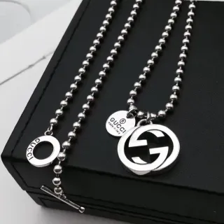 Colar Gucci Interlocking G Logo Prata Preto Corrente Bola Pingente