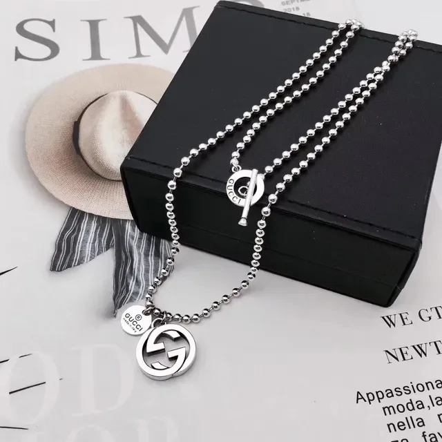 Gucci Interlocking G Logo Necklace Silver Black Ball Chain Pendant Necklace 2