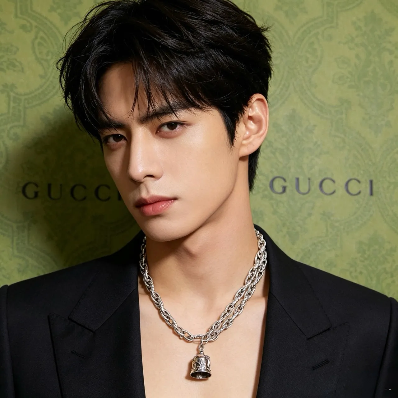 Gucci قلادة جرس الأسد سلسلة كيرب-لينك الثقيلة 5