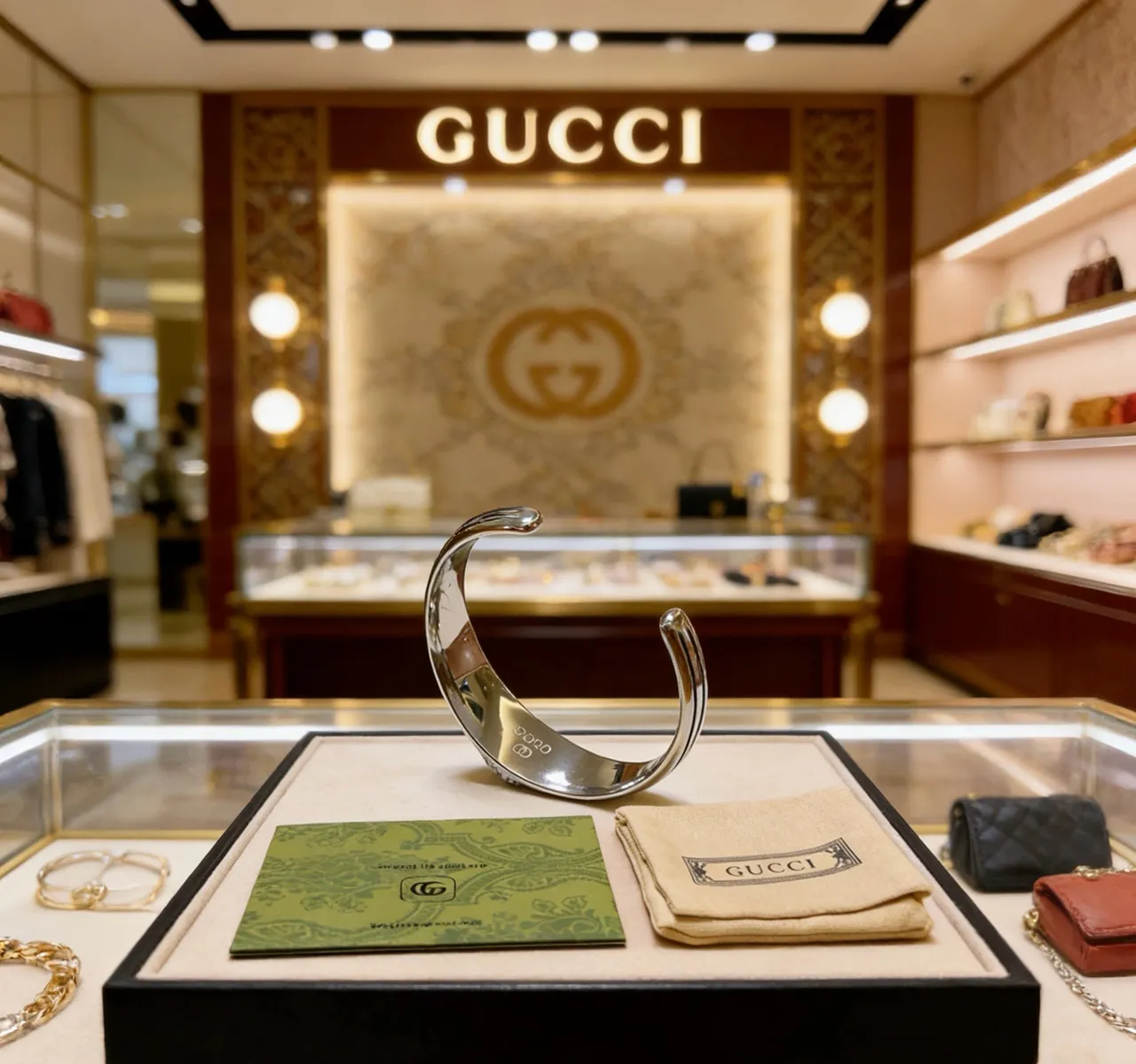 Gucci Cabeça de Leão Textura Tricô Pulseira Aberta de Punho 4