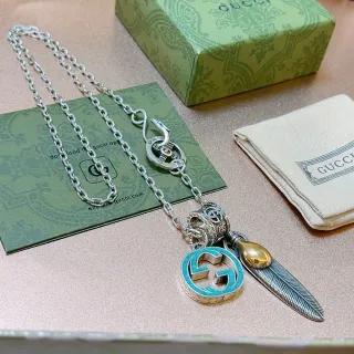 Gucci Multi-Charm হার রূপালী নীল চেইন টারকয়েজ এনামেল G হার