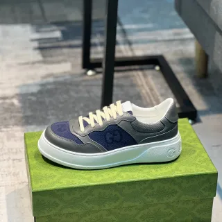 Gucci Zapatillas Lifestyle Navy Gray Con Parte Superior De Cuero Y Tela En Capas Con Detalle Perforado