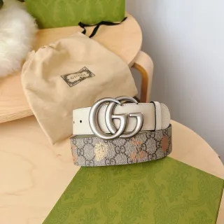 Gucci Ophidia Beige Brown Double G Interlocking Buckle Cream Trim लेदर बेल्ट