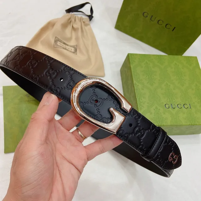 Gucci Ophidia Black Brown Embossed GG Monogram Interlocking G Buckle Leather Belt 5