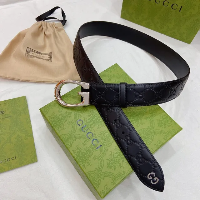 Gucci Ophidia Black Brown Embossed GG Monogram Interlocking G Buckle Leather Belt 6