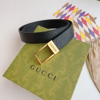 Gucci Ophidia 黑色金色 穿孔 压花 GG 印花 皮革 腰带