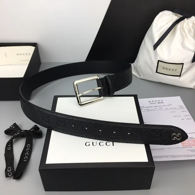 Gucci Ophidia Embossed GG Monogram Cinto de couro preto 4