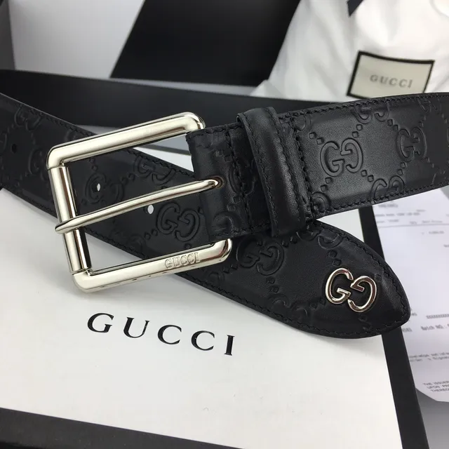Gucci Ophidia Embossed GG Monogram Cinto de couro preto 5