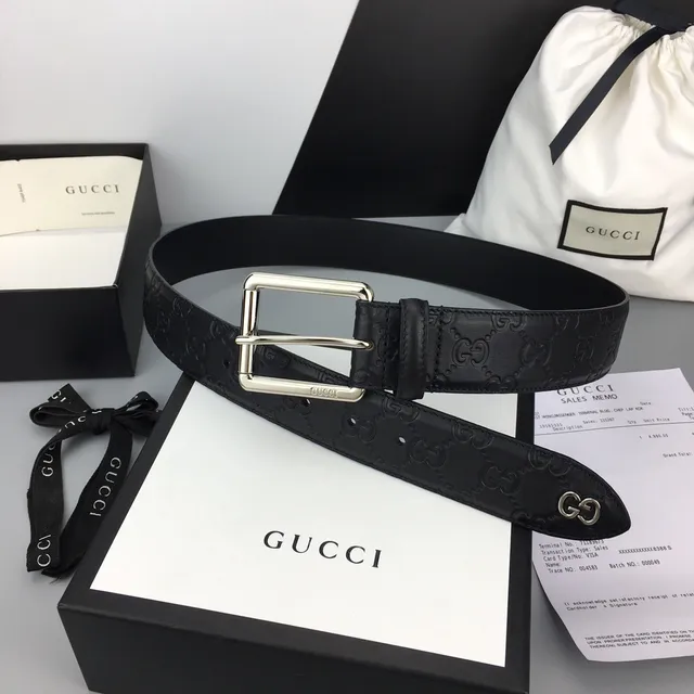 Gucci Ophidia Embossed GG Monogram Cinto de couro preto 6