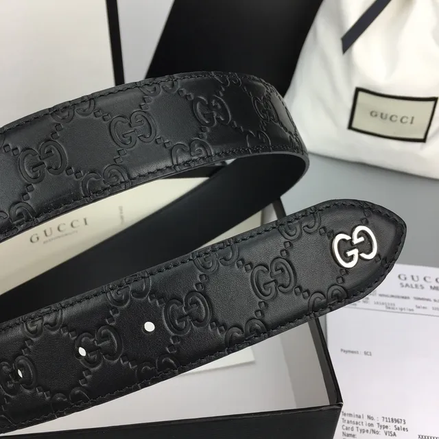 Gucci Ophidia Embossed GG Monogram Cinto de couro preto 7