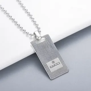 Gucci Rectangular Ribbed Logo Pendant Necklace