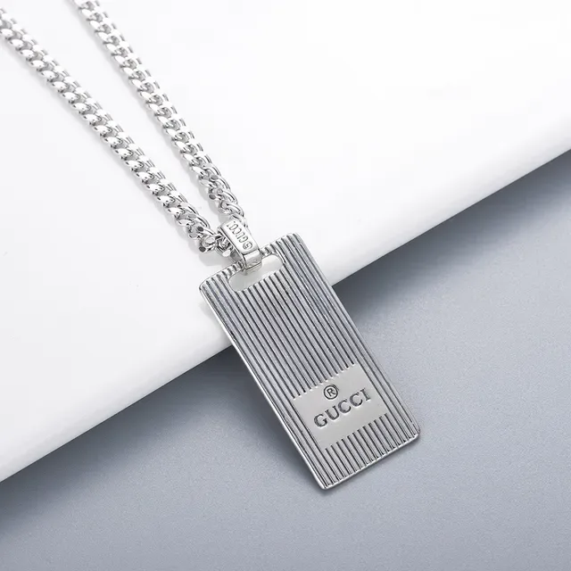 Gucci Rectangular Ribbed Logo Pendant Necklace 5