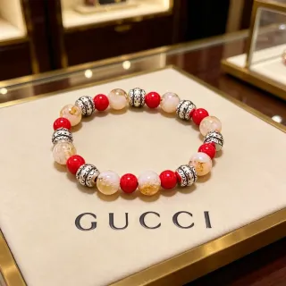 Gucci Pulsera Roja Beige de Cuentas Multi-Piedra