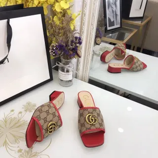 Gucci Rojo Beige Monograma Lona Doble G Hardware Zapatillas