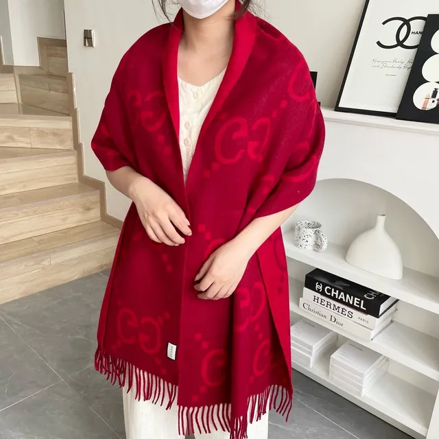 Gucci Red Tonal Check Woven Cashmere Scarf 2