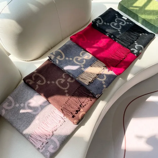 Gucci Red Tonal Check Woven Cashmere Scarf 3
