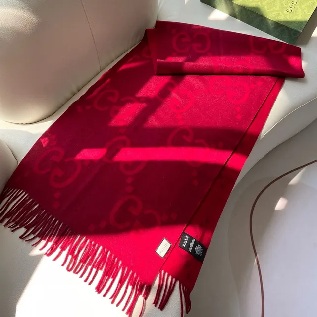 Gucci Red Tonal Check Woven Cashmere Scarf 6