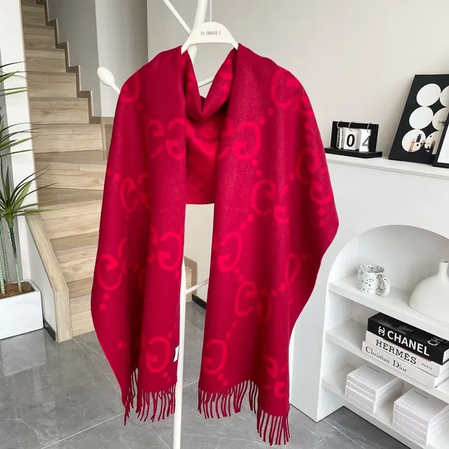 Gucci Red Tonal Check Woven Cashmere Scarf 7