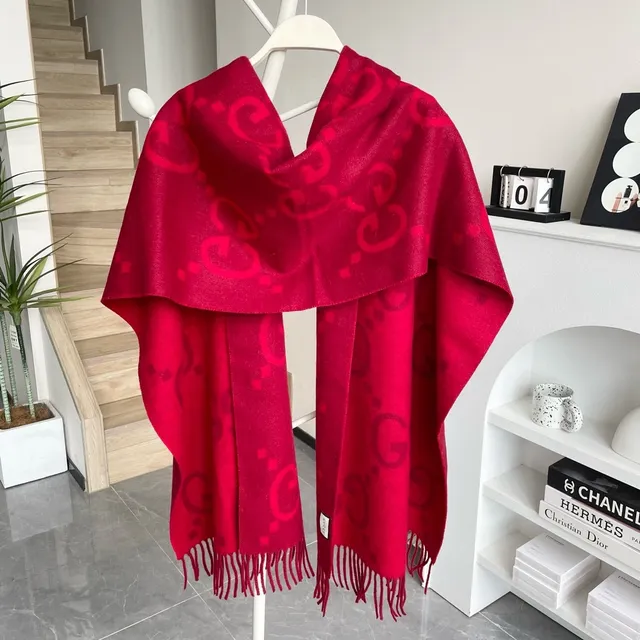 Gucci Red Tonal Check Woven Cashmere Scarf 8