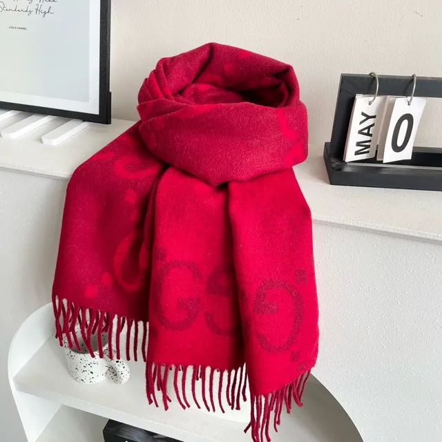 Gucci Red Tonal Check Woven Cashmere Scarf 9