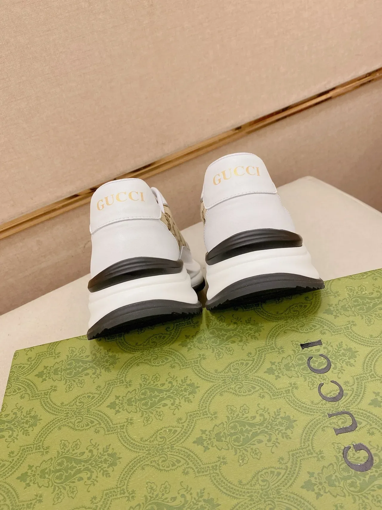 Gucci Rhyton Beige Monogram Canvas White Leather Lifestyle Sneakers 3