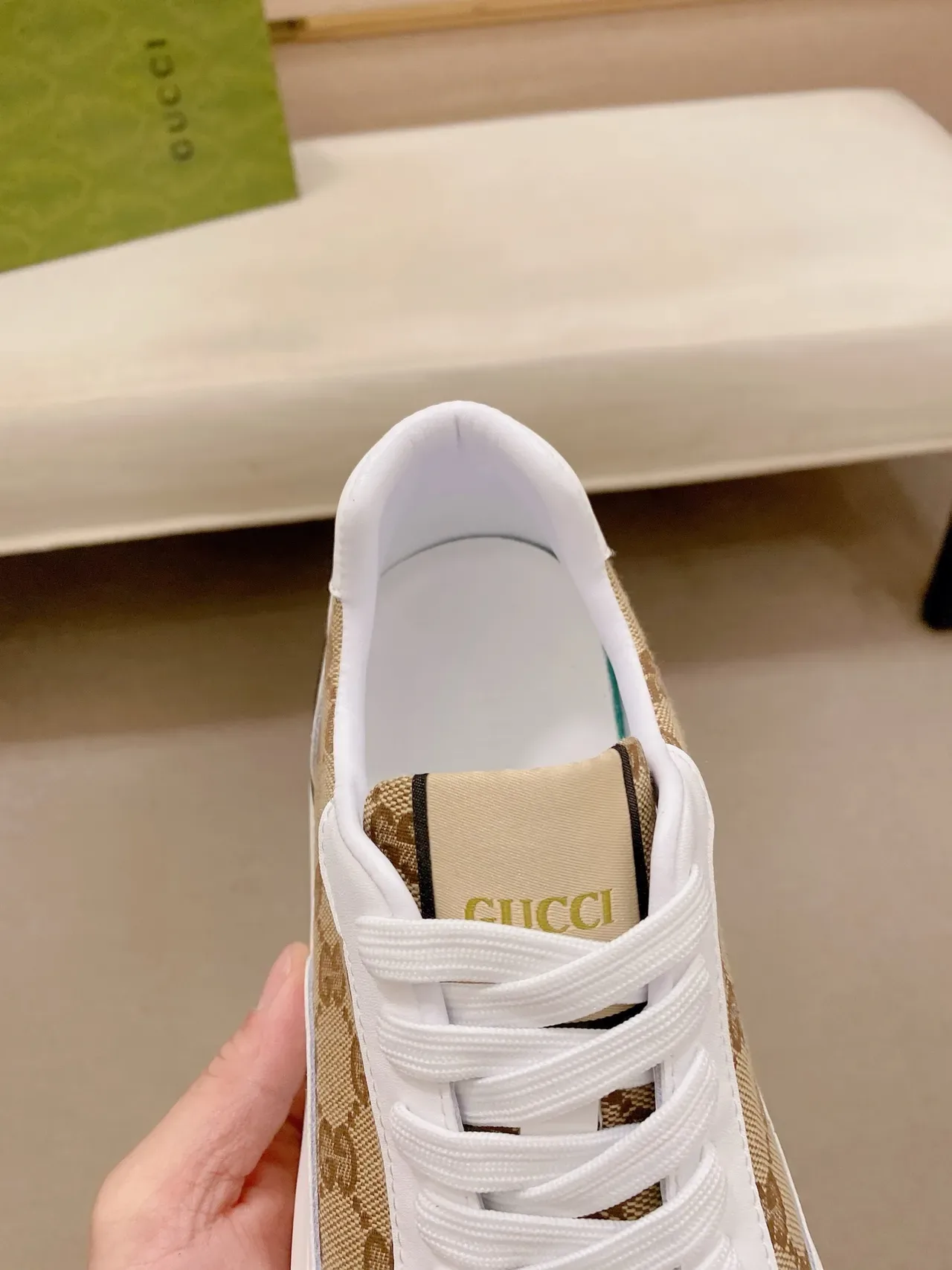 Gucci Rhyton Beige Monogram Canvas White Leather Lifestyle Sneakers 4