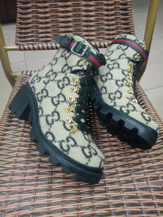 Gucci Rhyton GG Monogram Beige and Black Ankle Boots 2