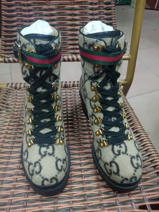 Gucci Rhyton GG Monogram Beige and Black Ankle Boots 3