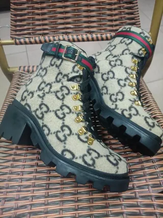 Gucci Rhyton GG Monogram Beige and Black Ankle Boots 4