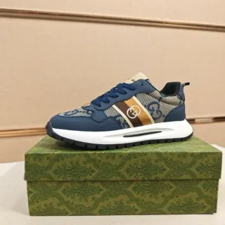 Gucci Rhyton Navy Blue and Beige Striped Lifestyle Sneakers