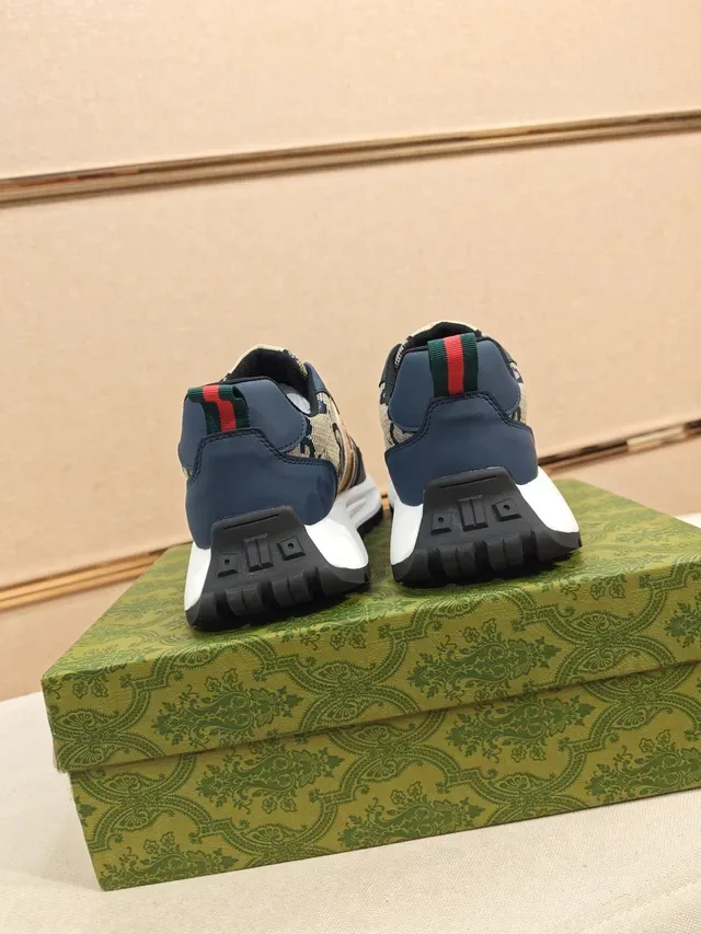 Gucci Rhyton Navy Blue and Beige Striped Lifestyle Sneakers 4