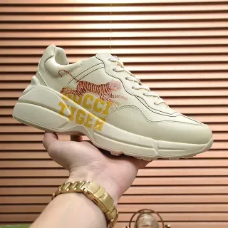 Gucci Rhyton Tiger Cream Leather Chunky Sneakers