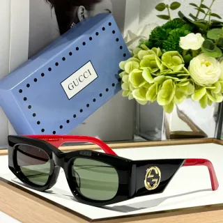Gucci Screener কালো এবং লাল অ্যাসিটেট সানগ্লাস