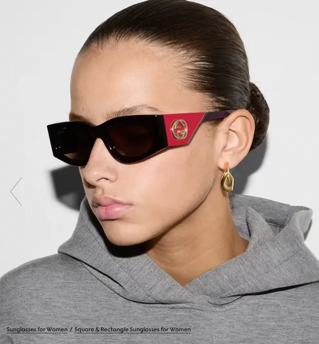 Gucci Screener কালো এবং লাল অ্যাসিটেট সানগ্লাস 2