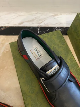 Gucci Screener Preto Vermelho Couro Tira Hook-and-Loop Mocassim 6